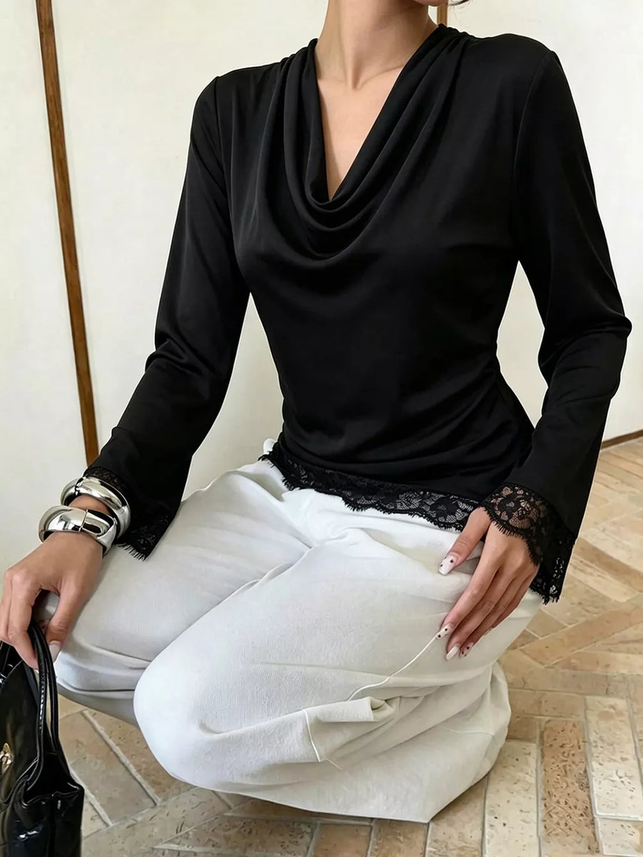 Lace Trim Cowl Neck Blouse option 5