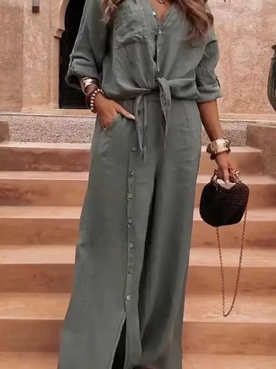 Dark Gray relaxed button-up shirt with collared