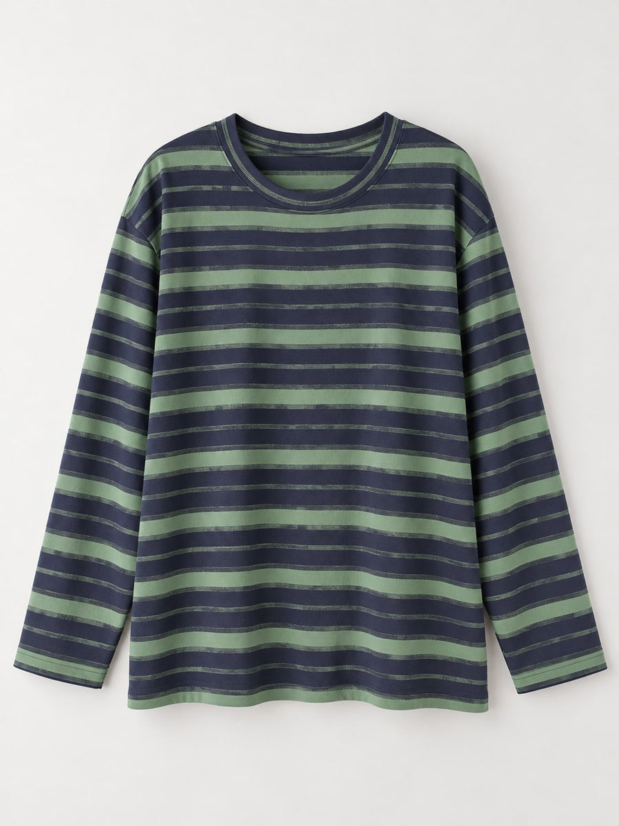 Oversized Striped Crew Neck T-Shirt in navy blue with side slit