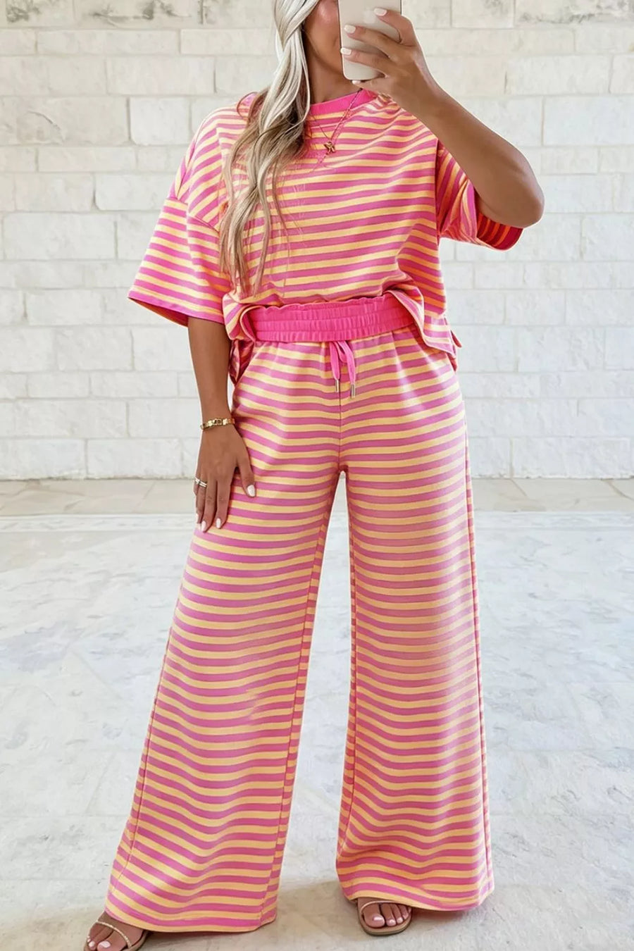 Strawberry pajama set with pullover and striped