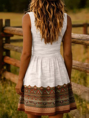 Bohemian Print Sleeveless Mini Dress in Blue