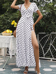 100% polyester Care instructions: Machine wash cold wrap dress in White with A-line silhouette