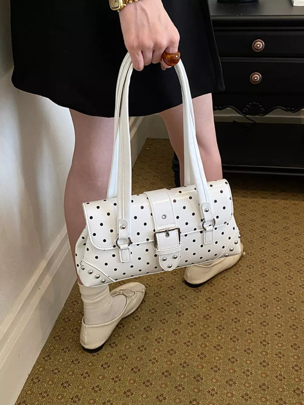 handbag in White with polka-dot and studded
