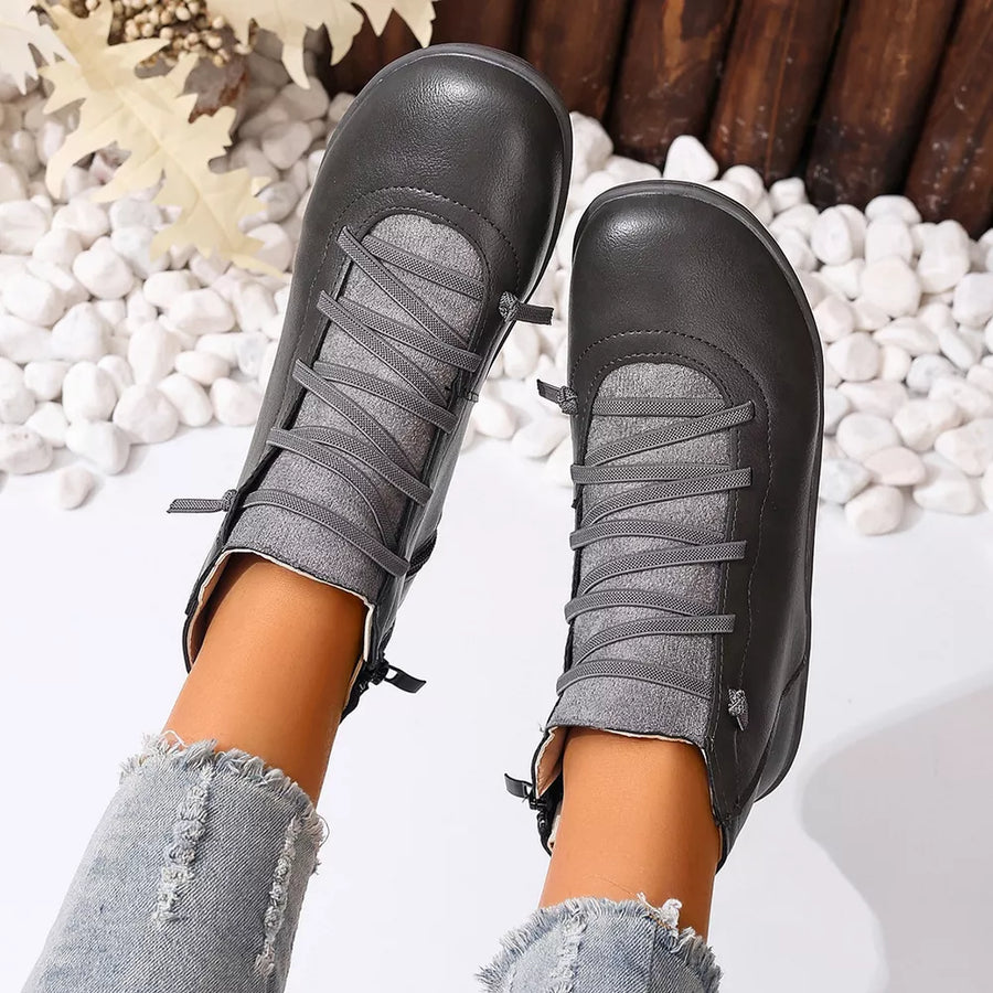 Lace-up Faux Leather Ankle Boots in Green