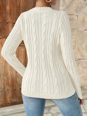 Black pullover sweater with hip-length and half-button