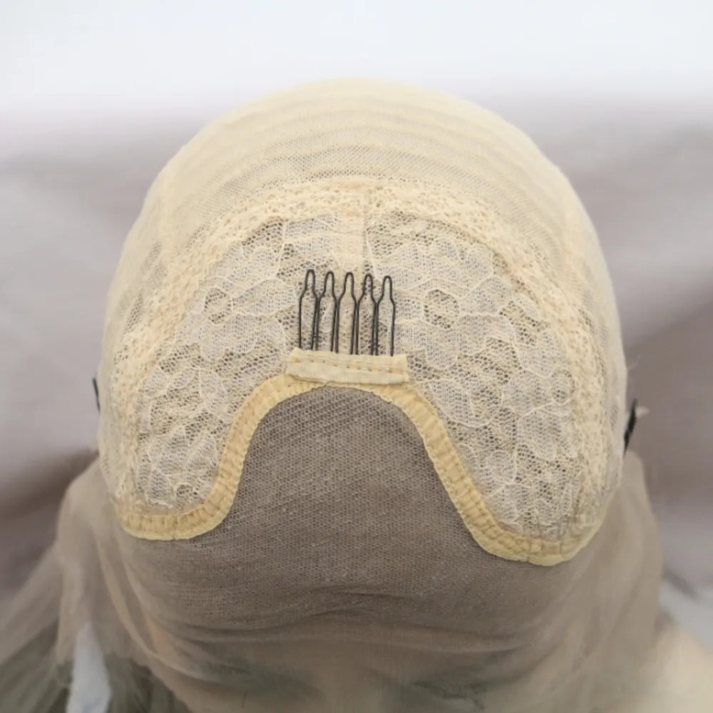 Luminous Ombre Beach Wave Lace Front Wig cap with combs and lace detail