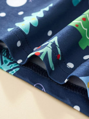 Children's Christmas tree pajama set in French Blue with festive holiday print.