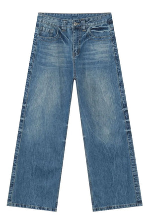 Baggy denim jeans in medium vintage wash with a relaxed fit.