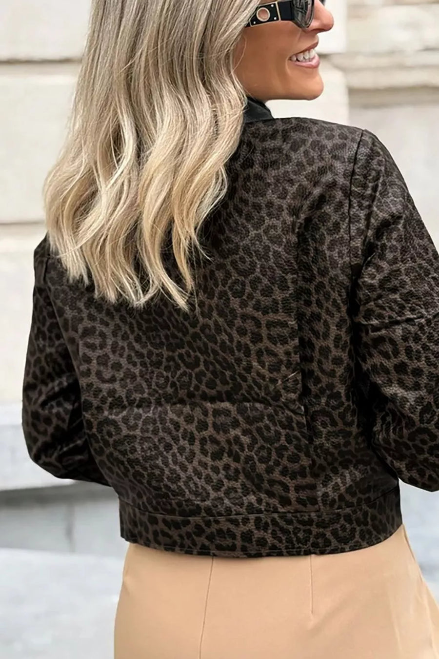 Leopard Print Cropped Faux Leather Jacket option 5