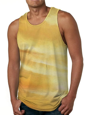 Men's yellow abstract print tank top with a crew neck.