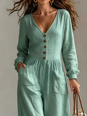 ivory relaxed jumpsuit with v-neck