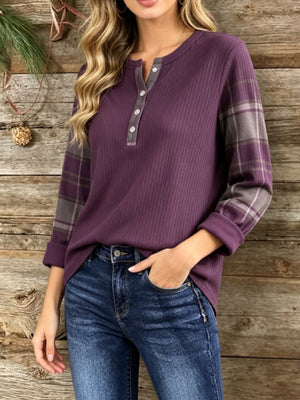 plum henley with plaid and henley