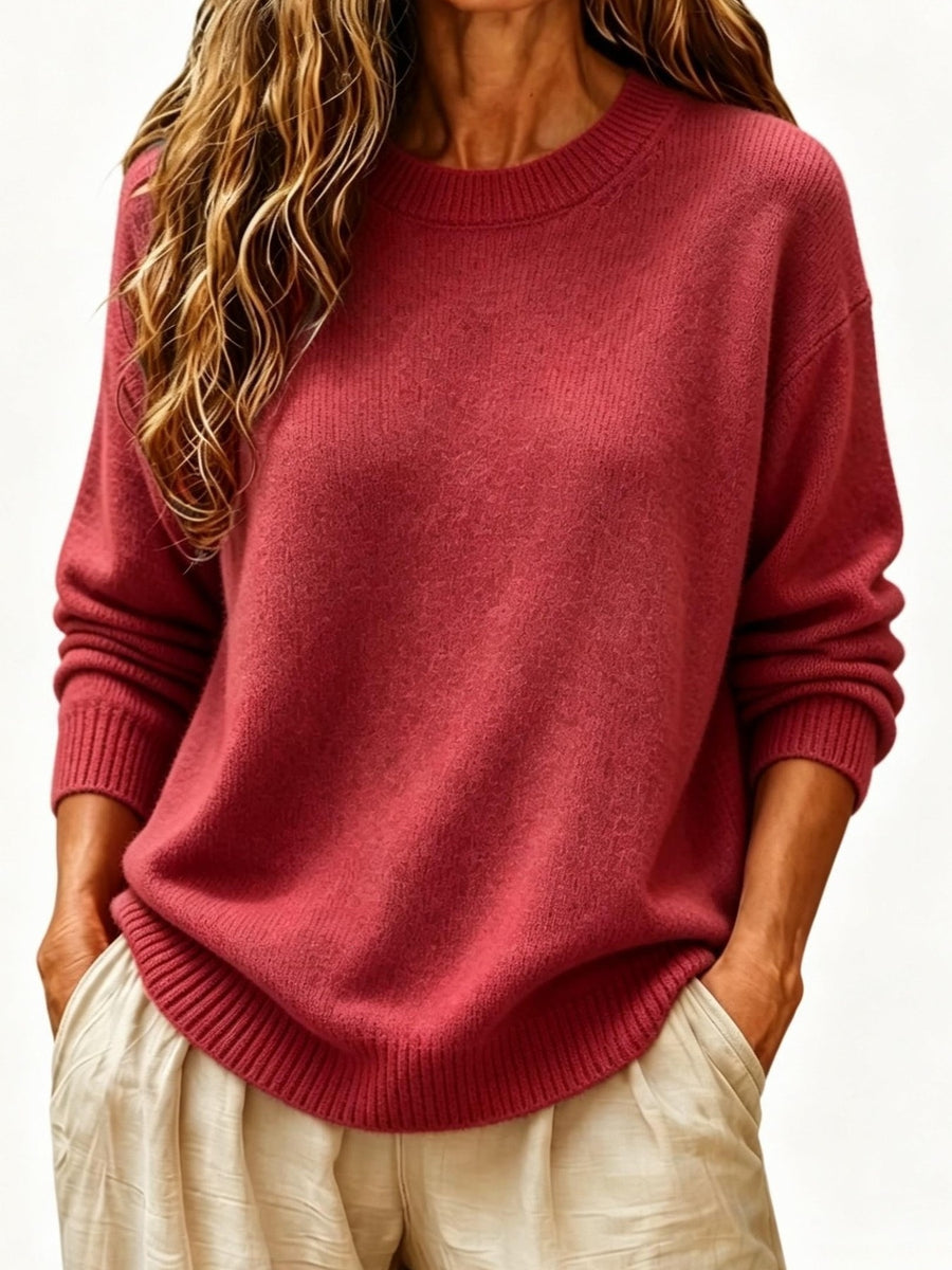 Burgundy pullover sweater with plus-size and long sleeve