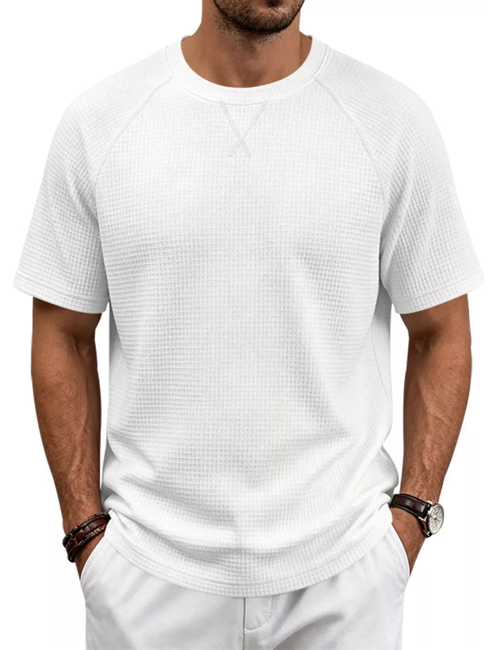 Men's Full Size Waffle Knit Raglan T-shirt in Army Green
