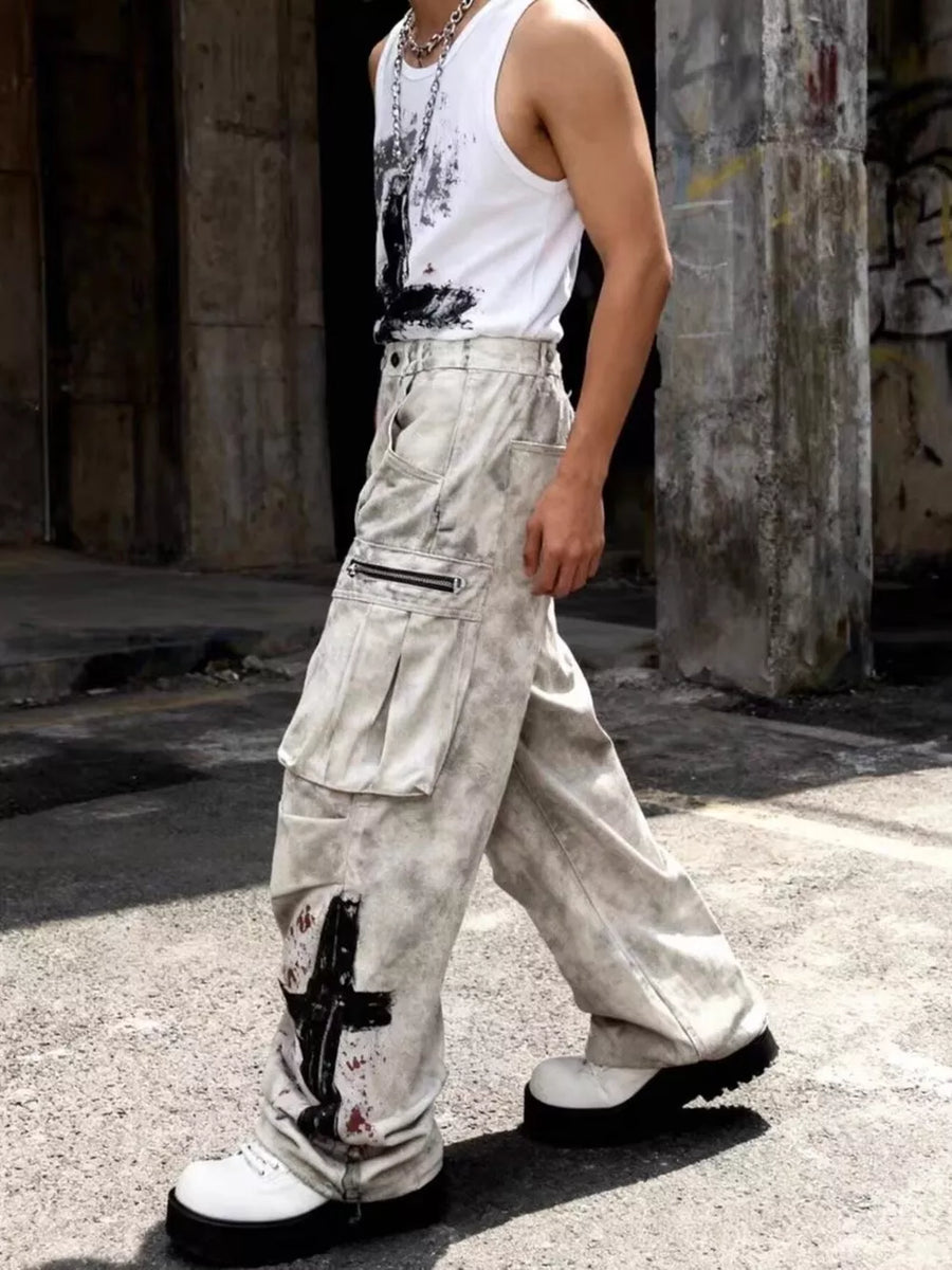 100% polyester Care instructions: Machine wash cold cargo pants in White with loose silhouette