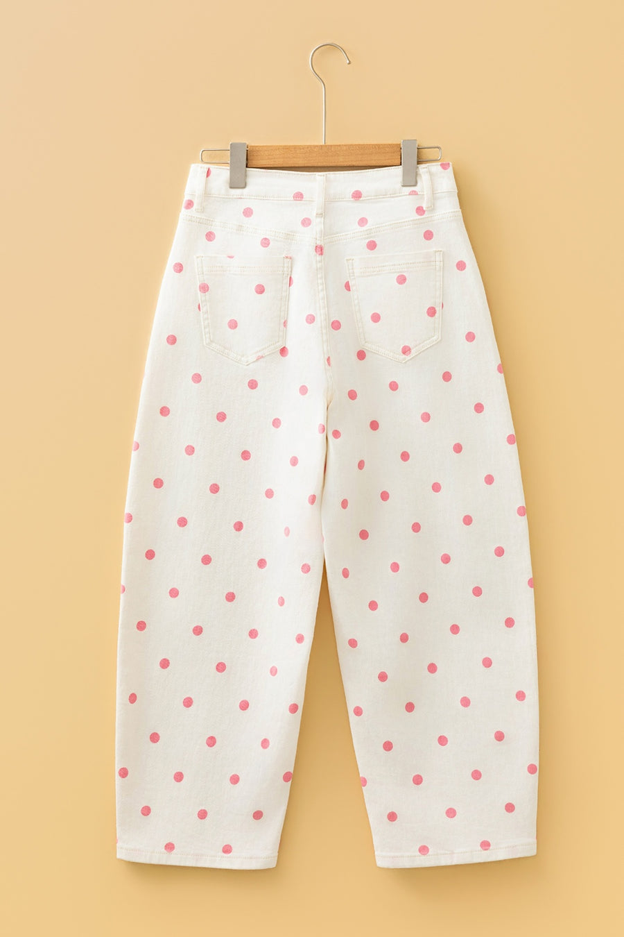 wide-leg jeans featuring polka dot in white with 72% cotton, 26% polyester, 2% elastane Care instructions: Machine wash cold