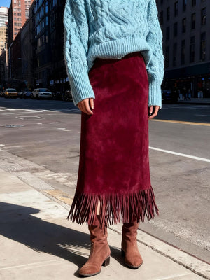 midi skirt in camel with high-waisted and midi
