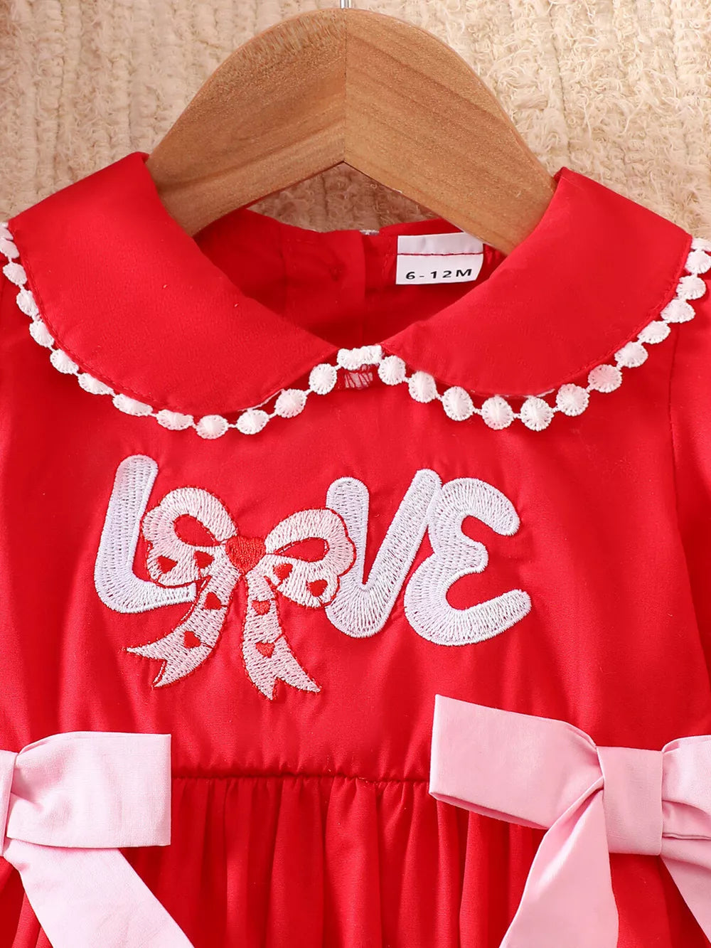 Children's Bow Long Sleeve Dress in Red