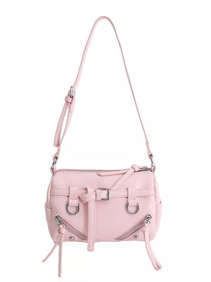Pink with Adjustable Strap Leather Shoulder Bag in Pink