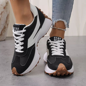 Color-blocked Platform Casual Sneakers in Black