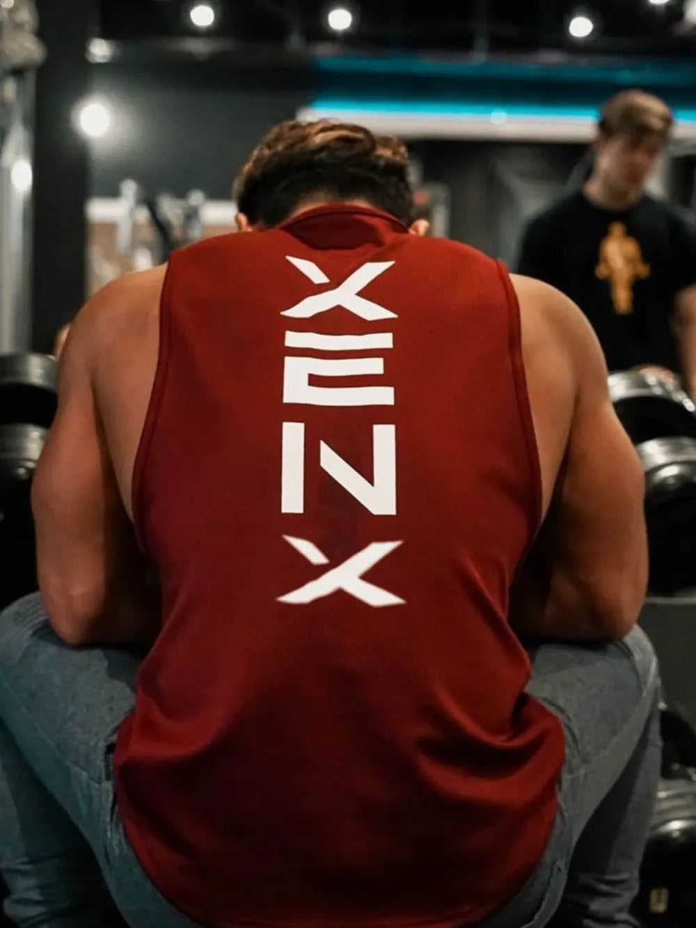 Deep Red athletic tank top with white Kanji graphic on back