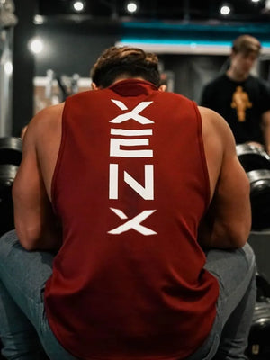 Deep Red athletic tank top with white Kanji graphic on back