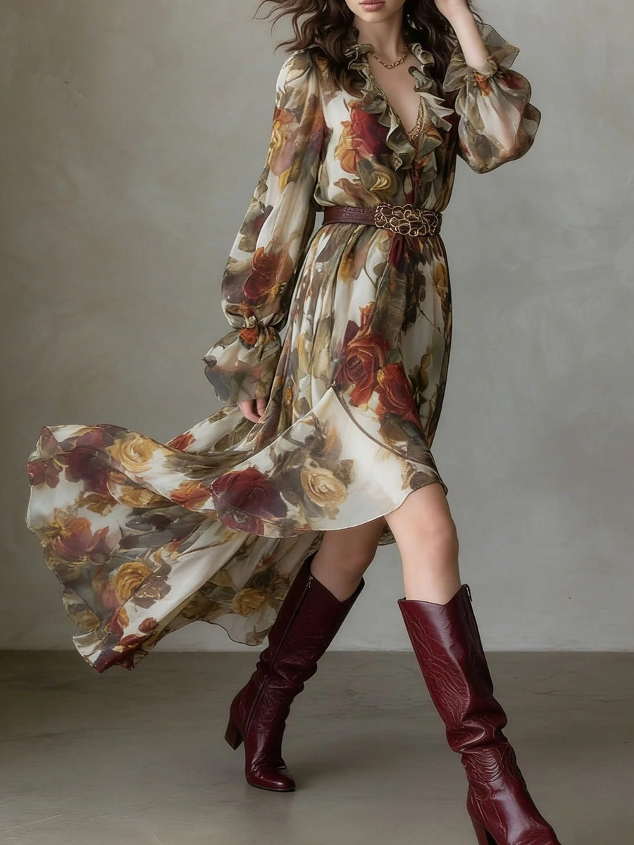 Floral maxi dress with high-low and pullover