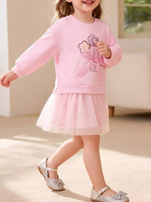 light pink dress with floral and crew neck