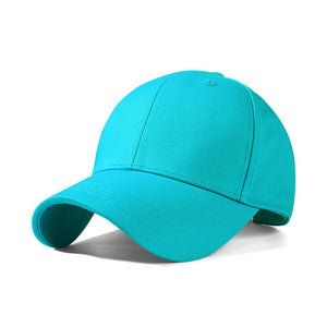 Blue cotton baseball cap with a curved brim.