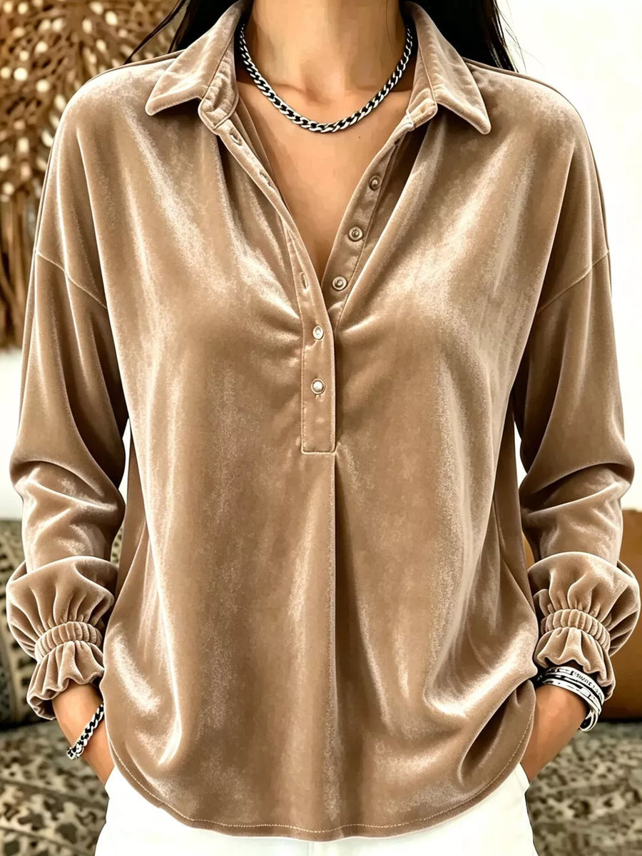 blouse in Camel with dropped shoulder and hip-length