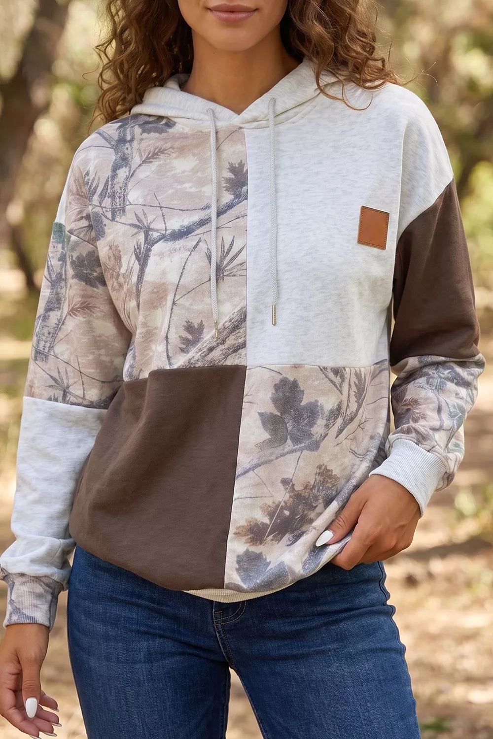 Multicolour Camo Print Drawstring Hoodie