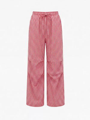100% viscose Care instructions: Machine wash cold wide-leg pants in Deep Red with flared silhouette