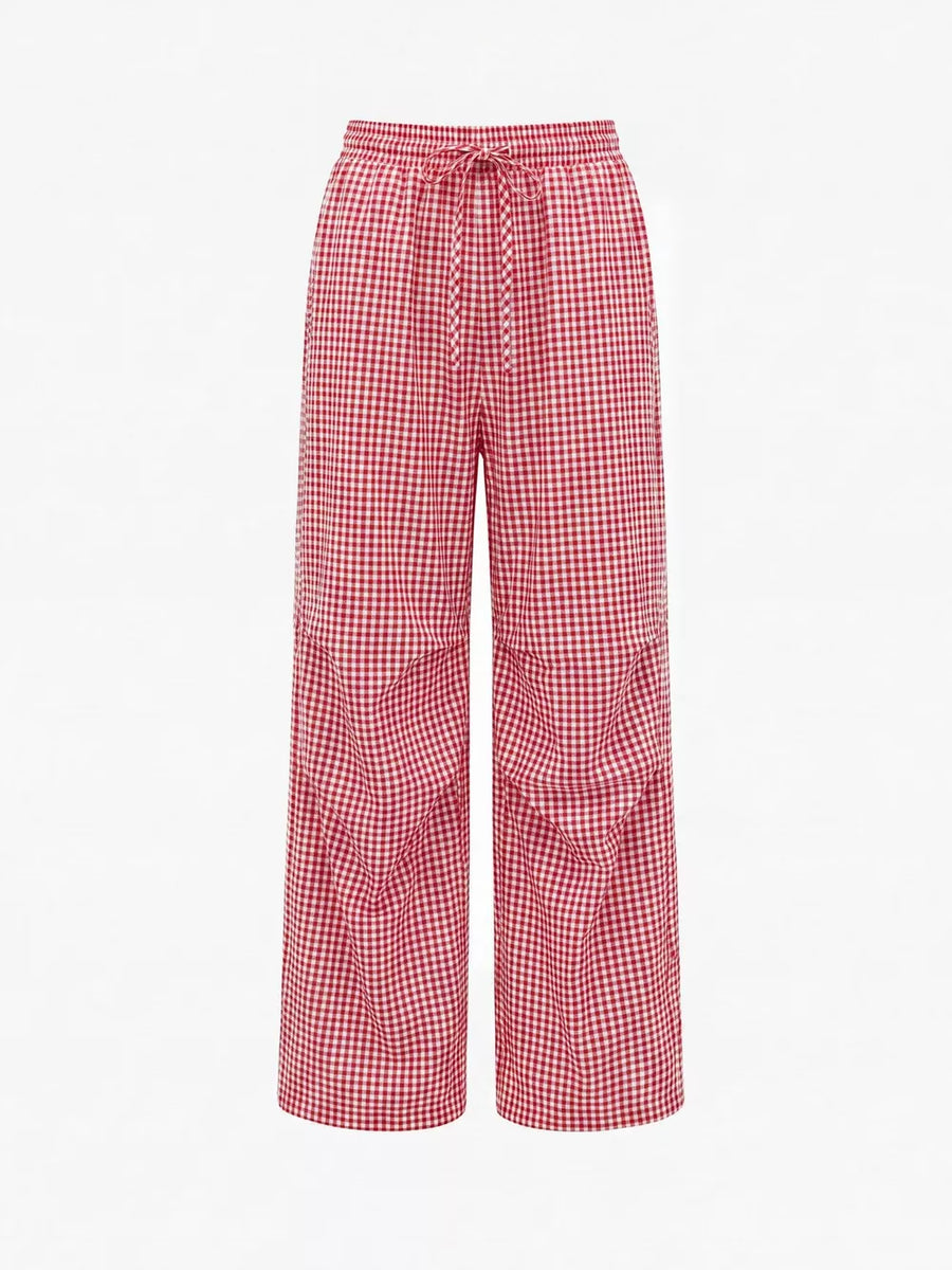 100% viscose Care instructions: Machine wash cold wide-leg pants in Deep Red with flared silhouette