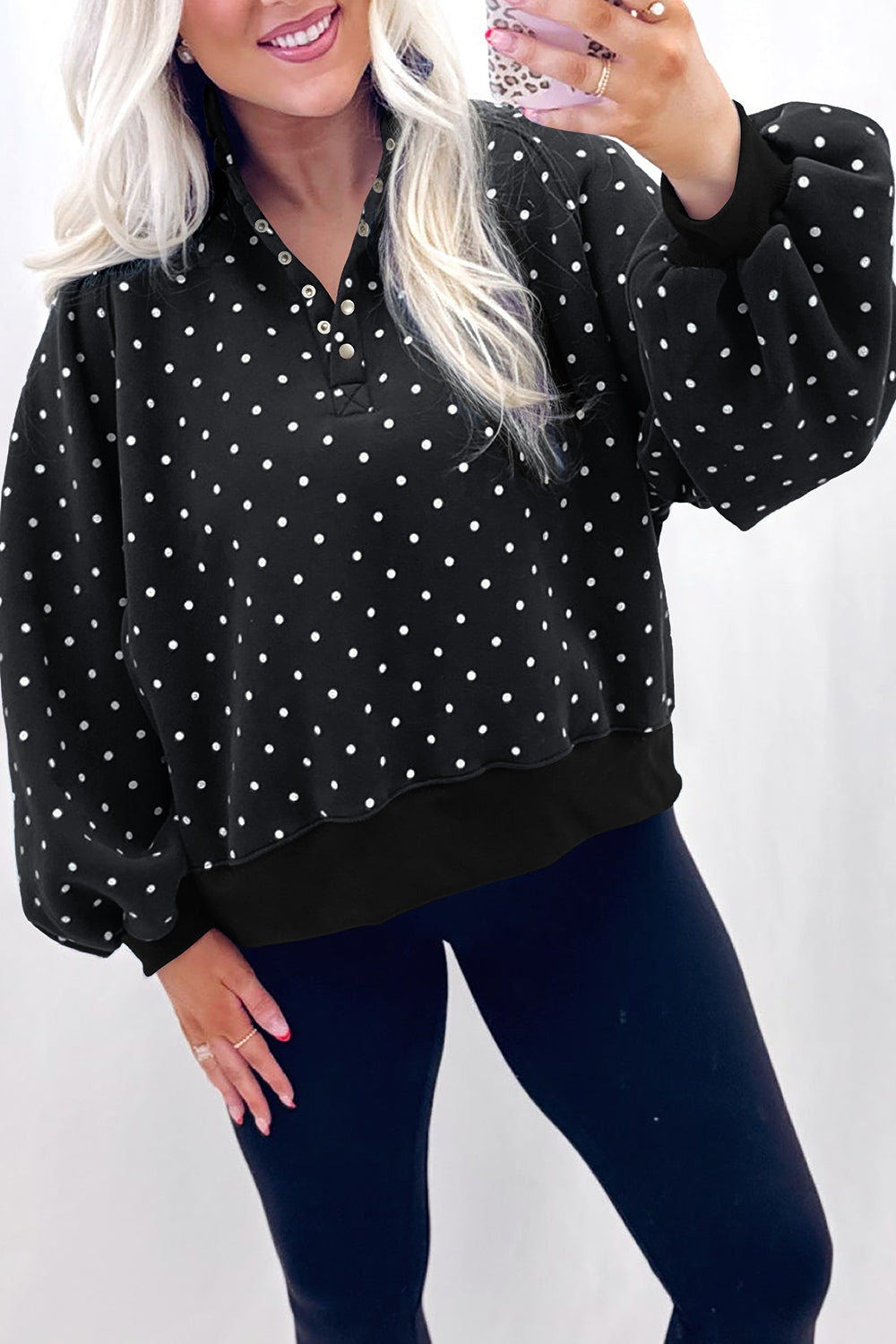 black sweatshirt with polka dot and collared