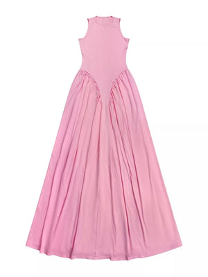 Pink with Sleeveless O-neck Maxi Dress