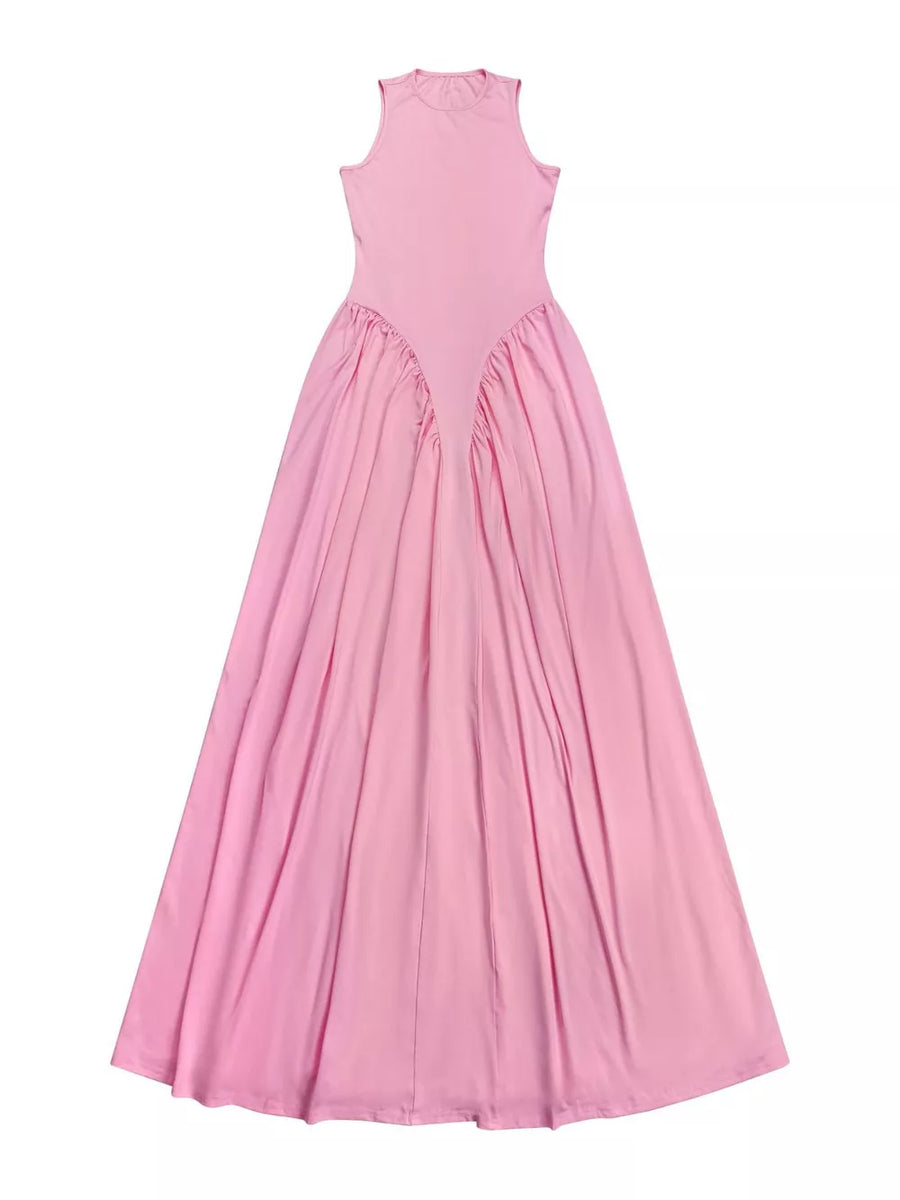 Pink with Sleeveless O-neck Maxi Dress