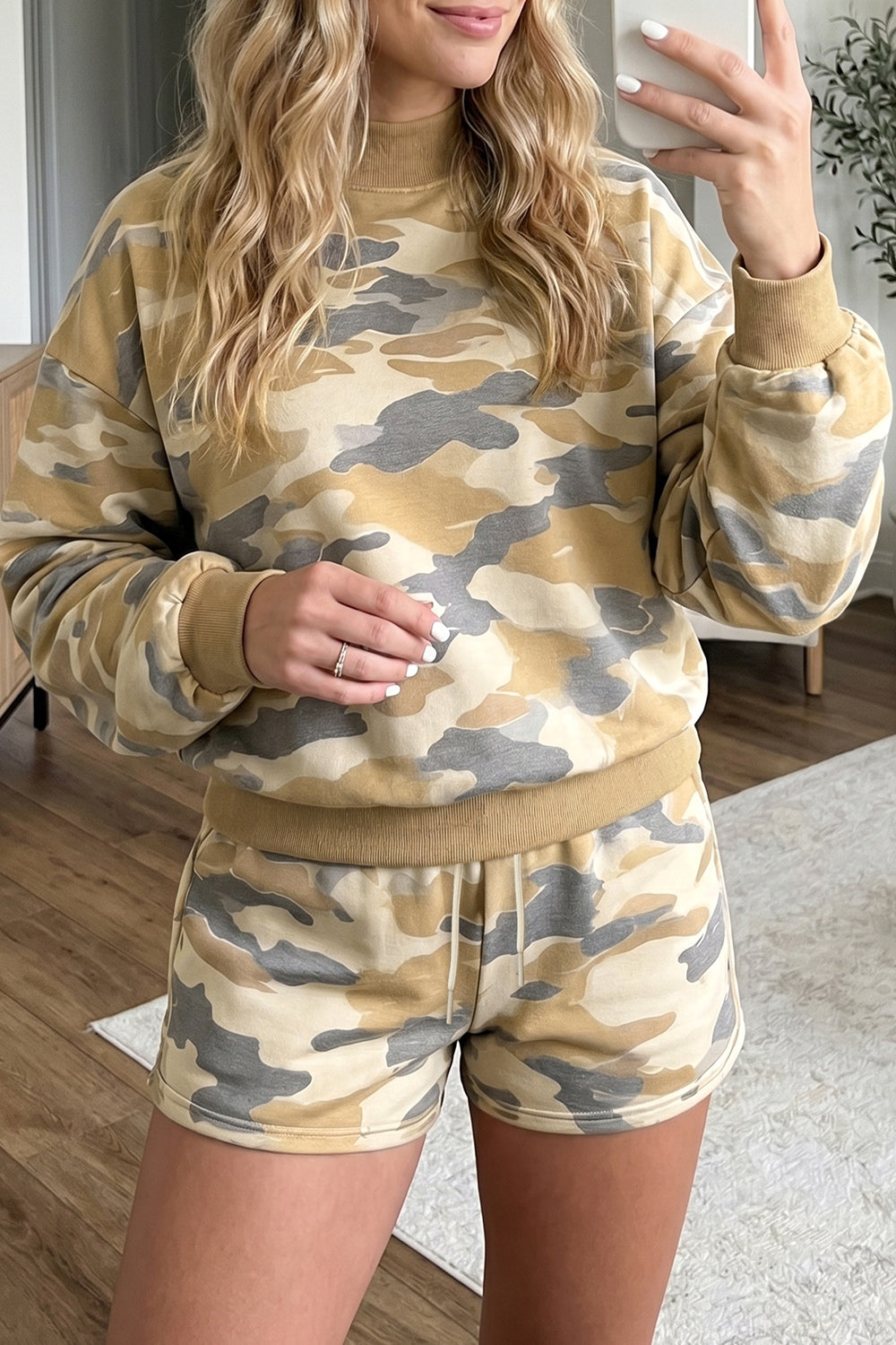 100% polyester Care instructions: Machine wash cold lounge set in olive green with relaxed silhouette