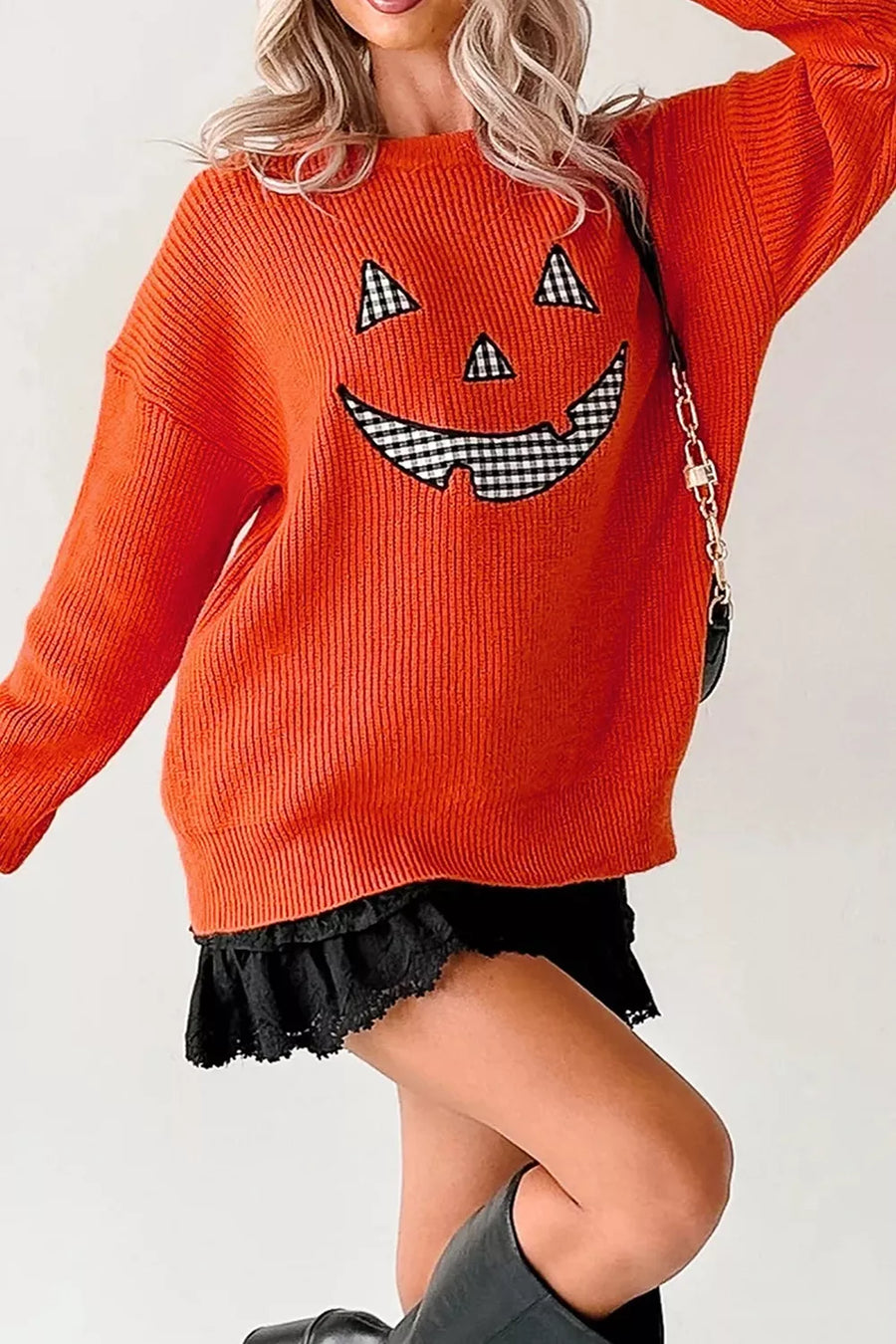 orange pullover sweater with pullover and graphic print