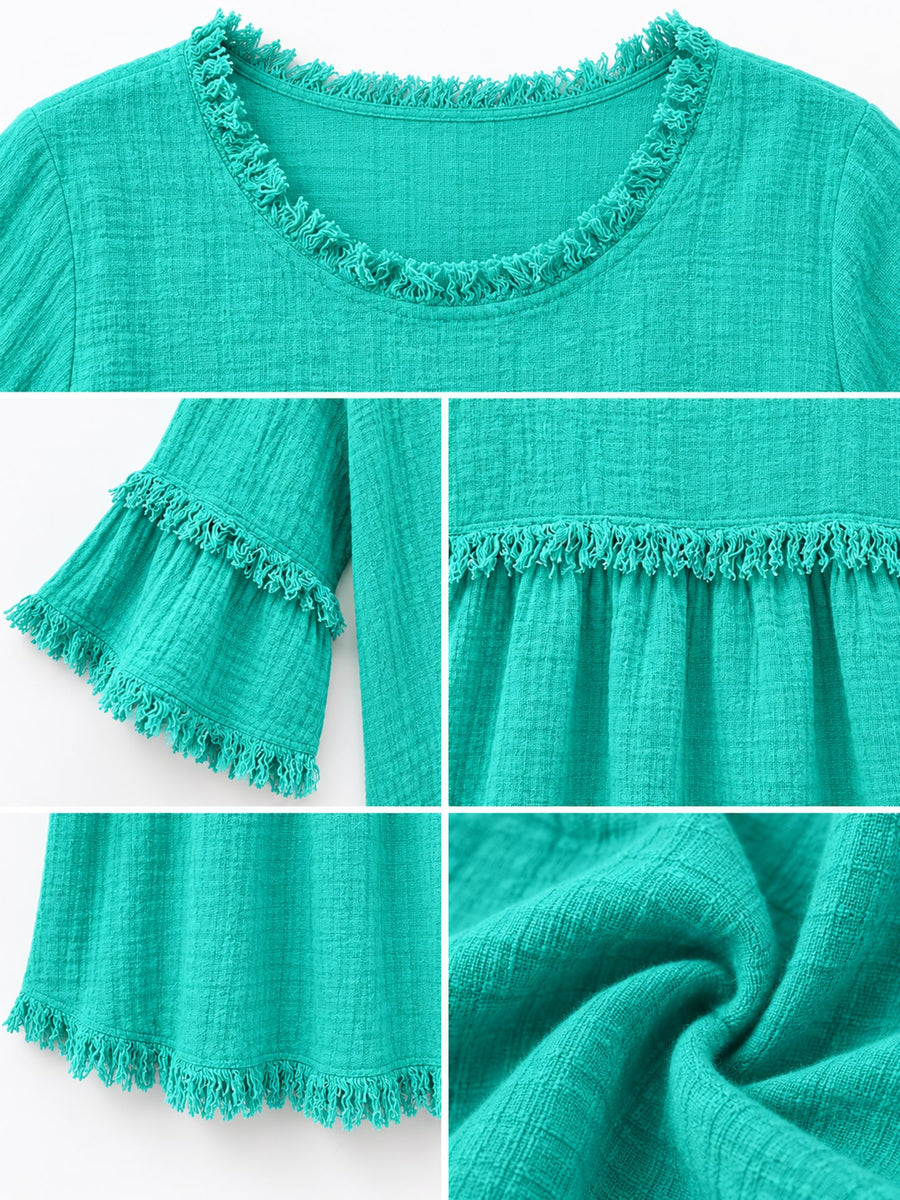 boho blouse in Pink with round neck