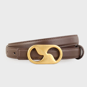 Brown cowhide leather belt with gold buckle detail