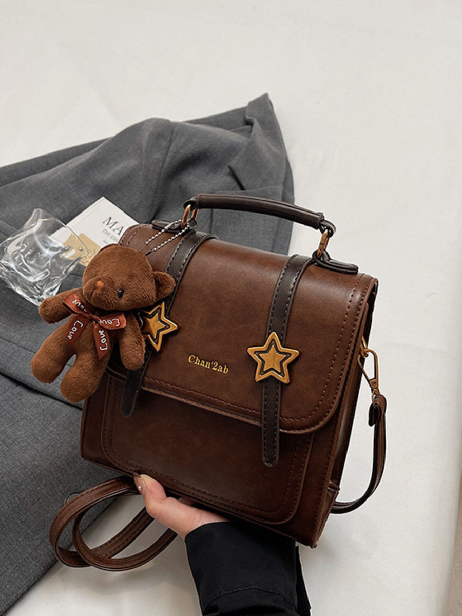 PU Leather Imported Size &amp backpack in Brown with boxy silhouette