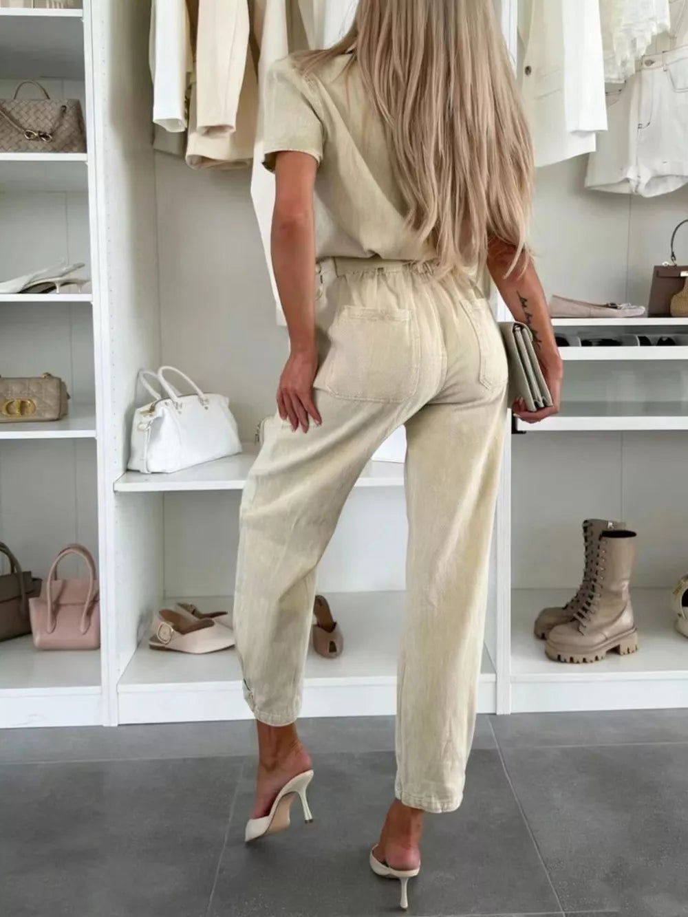 Olive Green relaxed jumpsuit with collared