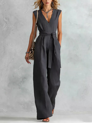 Army Green Sleeveless Wide Leg Jumpsuit