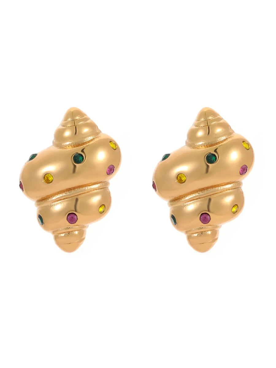 gold earrings with zircon inlaid and not applicable