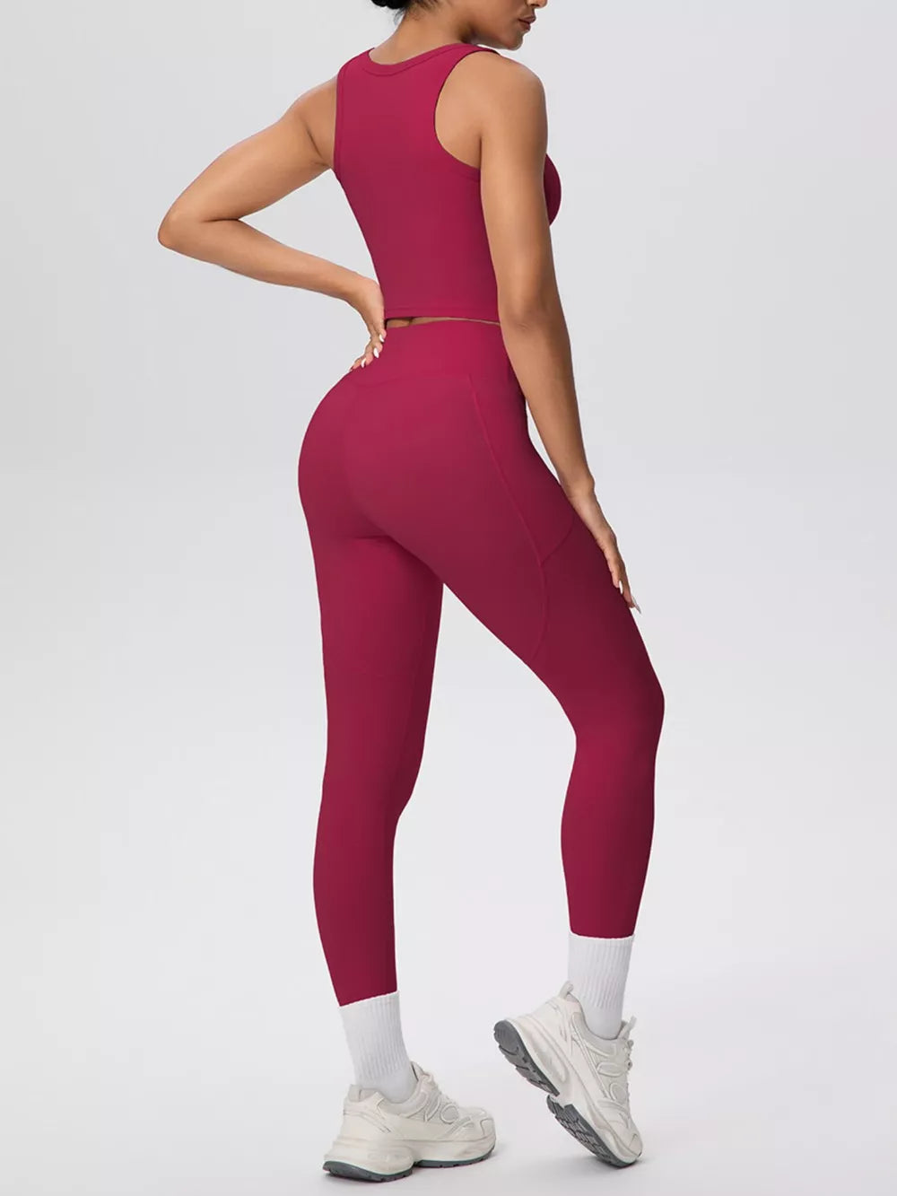 athleisure athletic tank in Brown with scoop neck
