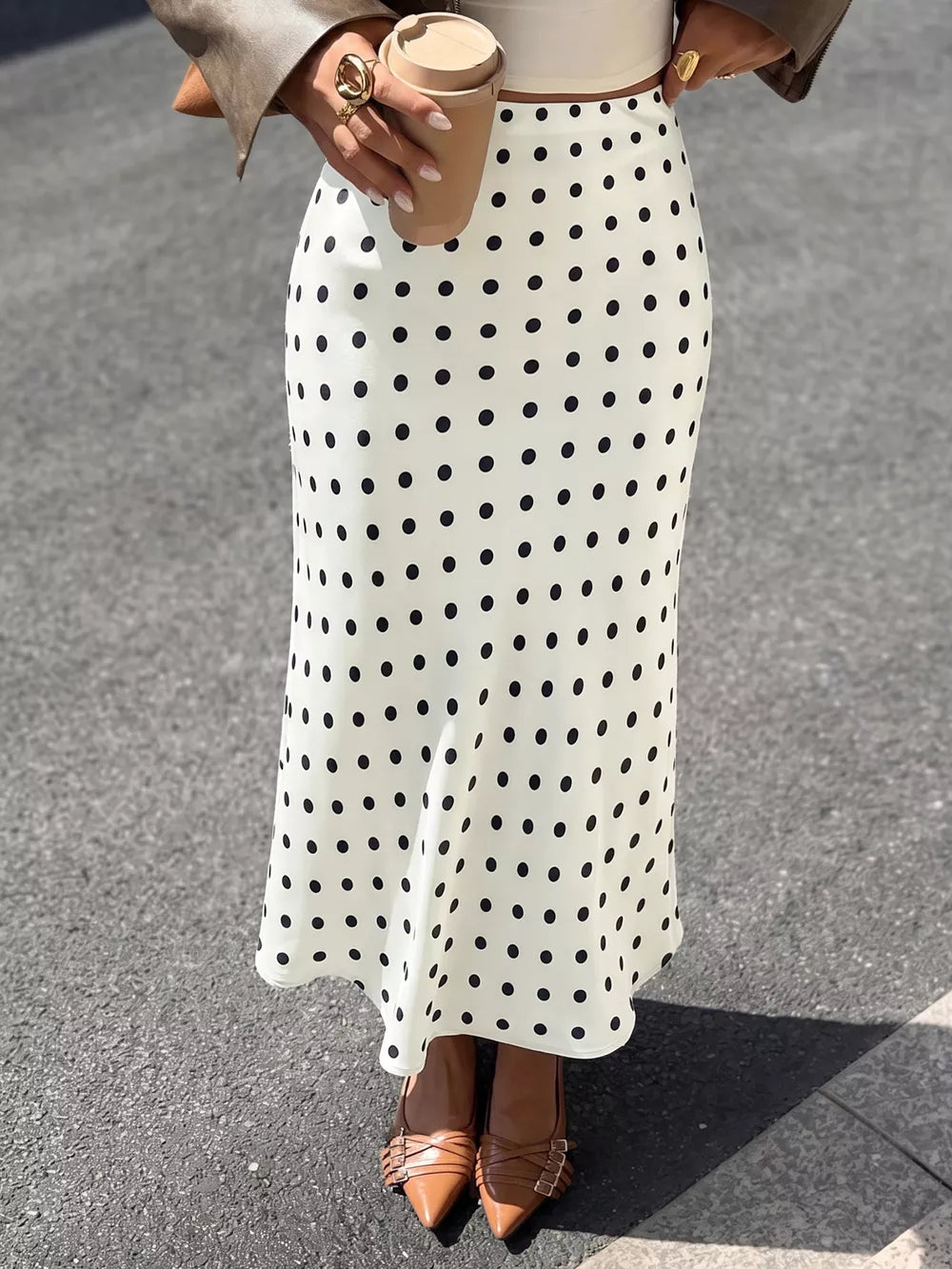 Polka Dot Midi Skirt in Orange-red
