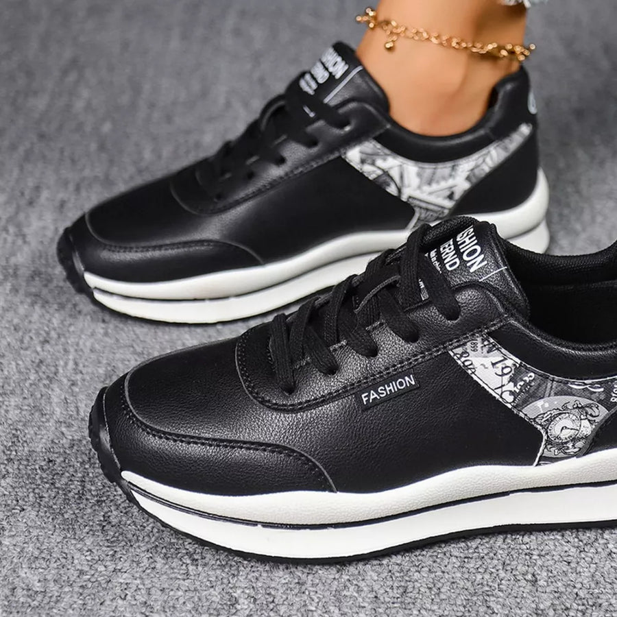 PU Leather, Rubber Imported Size &amp sneakers in Black with regular silhouette