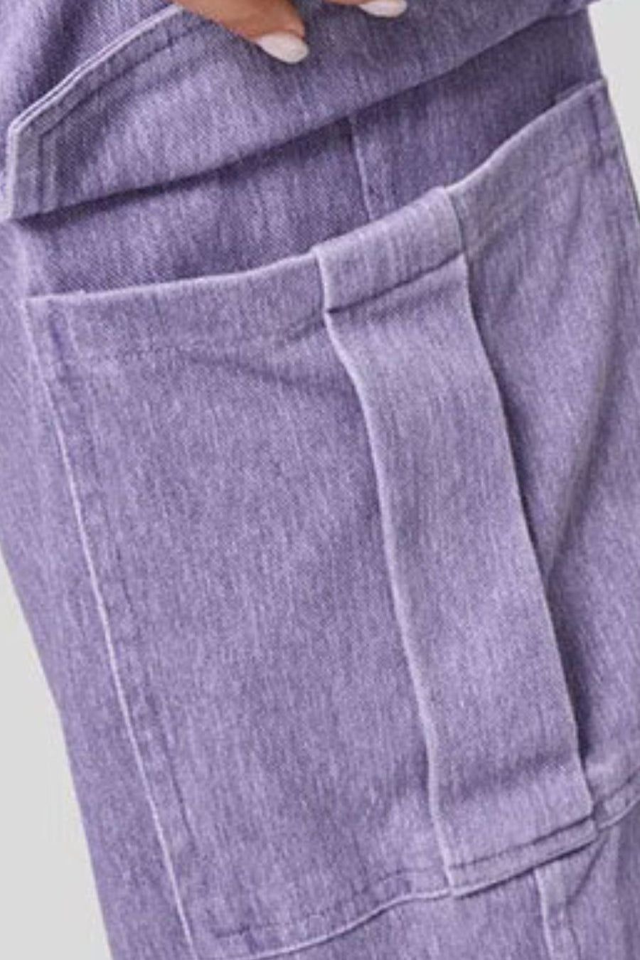 Lilac utility denim wide-leg cargo pants with flap pocket detail
