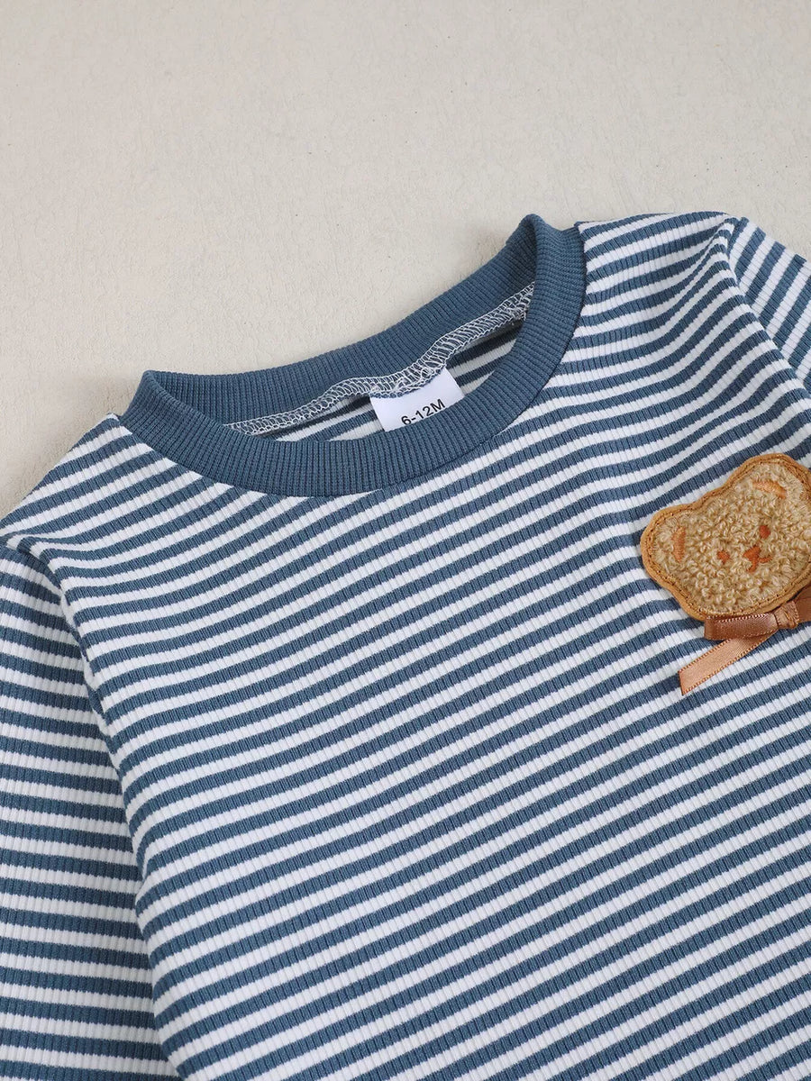 Children's Bear Striped Top And Pants Set option 10