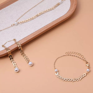 Wheat-spike 18k Gold-plated Faux Pearl Jewelry Set option 10